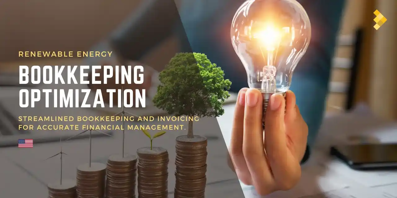 Renewable energy case study banner on bookkeeping and invoicing optimization for accurate financial management