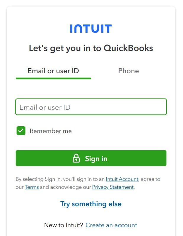 QuickBooks Online sign-in screen